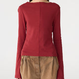 Bassike Front Seam Rib Long Sleeve T-Shirt | Deep Red