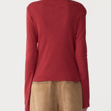 Bassike Front Seam Rib Long Sleeve T-Shirt | Deep Red