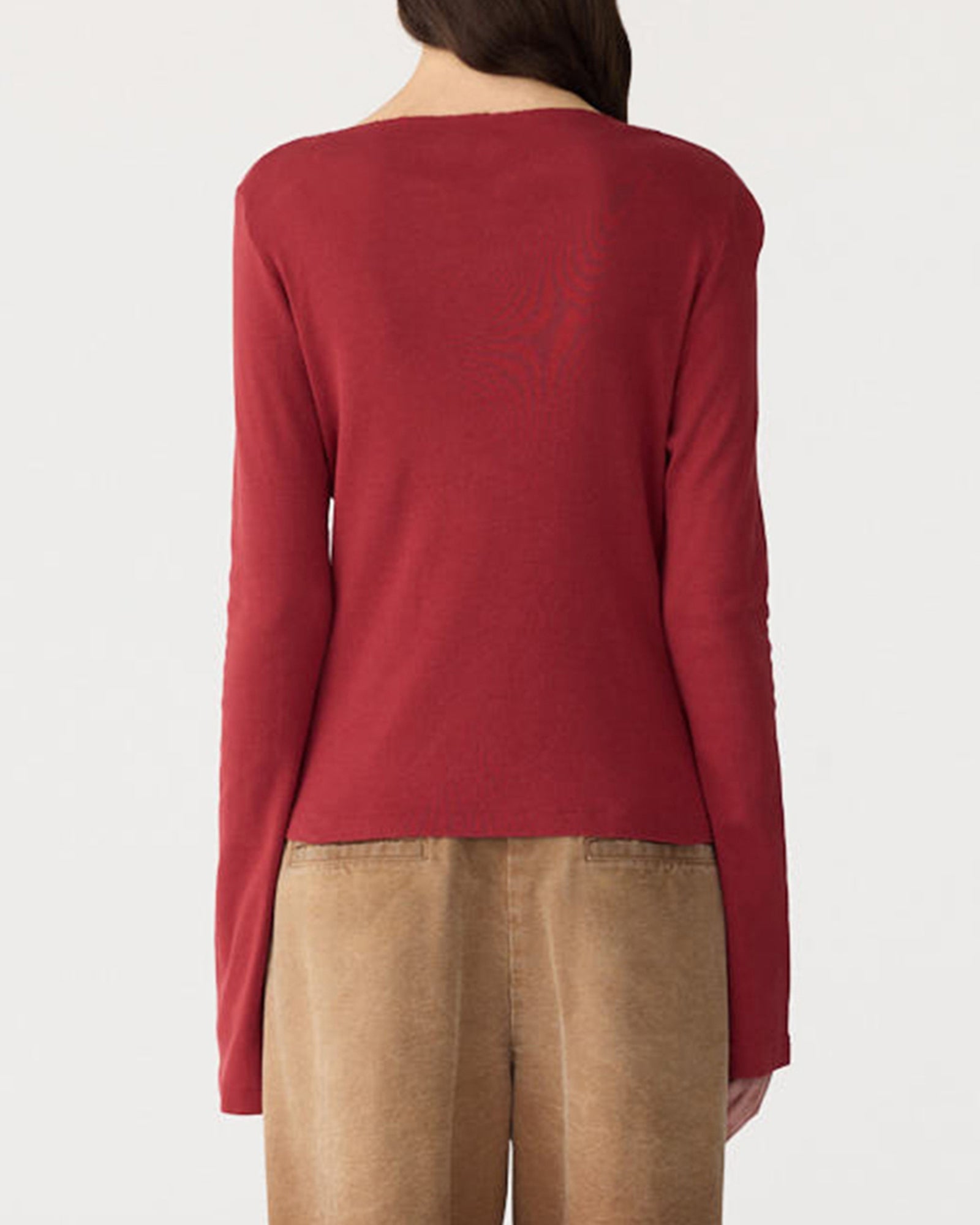 Bassike Front Seam Rib Long Sleeve T-Shirt | Deep Red