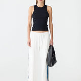 Bassike Double Stripe Wide Leg Pant | White/Cobalt + Ink Stripe