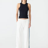 Bassike Double Stripe Wide Leg Pant | White/Cobalt + Ink Stripe