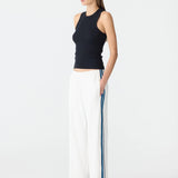 Bassike Double Stripe Wide Leg Pant | White/Cobalt + Ink Stripe