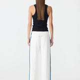 Bassike Double Stripe Wide Leg Pant | White/Cobalt + Ink Stripe