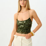 With Harper Lu Backless Top | Forest Green Sequin