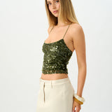 With Harper Lu Backless Top | Forest Green Sequin