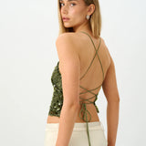 With Harper Lu Backless Top | Forest Green Sequin