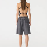 Bassike Crushed Cotton Cargo Short | Washed Black