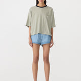 Bassike Stripe Boxy Pocket T-Shirt | Green/Blue/White