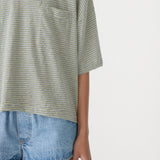 Bassike Stripe Boxy Pocket T-Shirt | Green/Blue/White