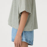 Bassike Stripe Boxy Pocket T-Shirt | Green/Blue/White