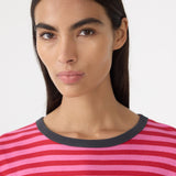 Bassike Stripe Boyfriend T-Shirt | Red/Pink/Washed Navy