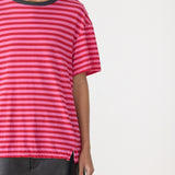 Bassike Stripe Boyfriend T-Shirt | Red/Pink/Washed Navy