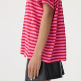 Bassike Stripe Boyfriend T-Shirt | Red/Pink/Washed Navy