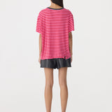 Bassike Stripe Boyfriend T-Shirt | Red/Pink/Washed Navy