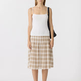 Bassike Cheat Pleat Pinstitch Skirt | Taupe Check