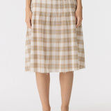Bassike Cheat Pleat Pinstitch Skirt | Taupe Check