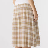 Bassike Cheat Pleat Pinstitch Skirt | Taupe Check