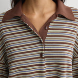 Faithful Ivana Polo Shirt | La Palma Stripe Carob (PRE-ORDER)