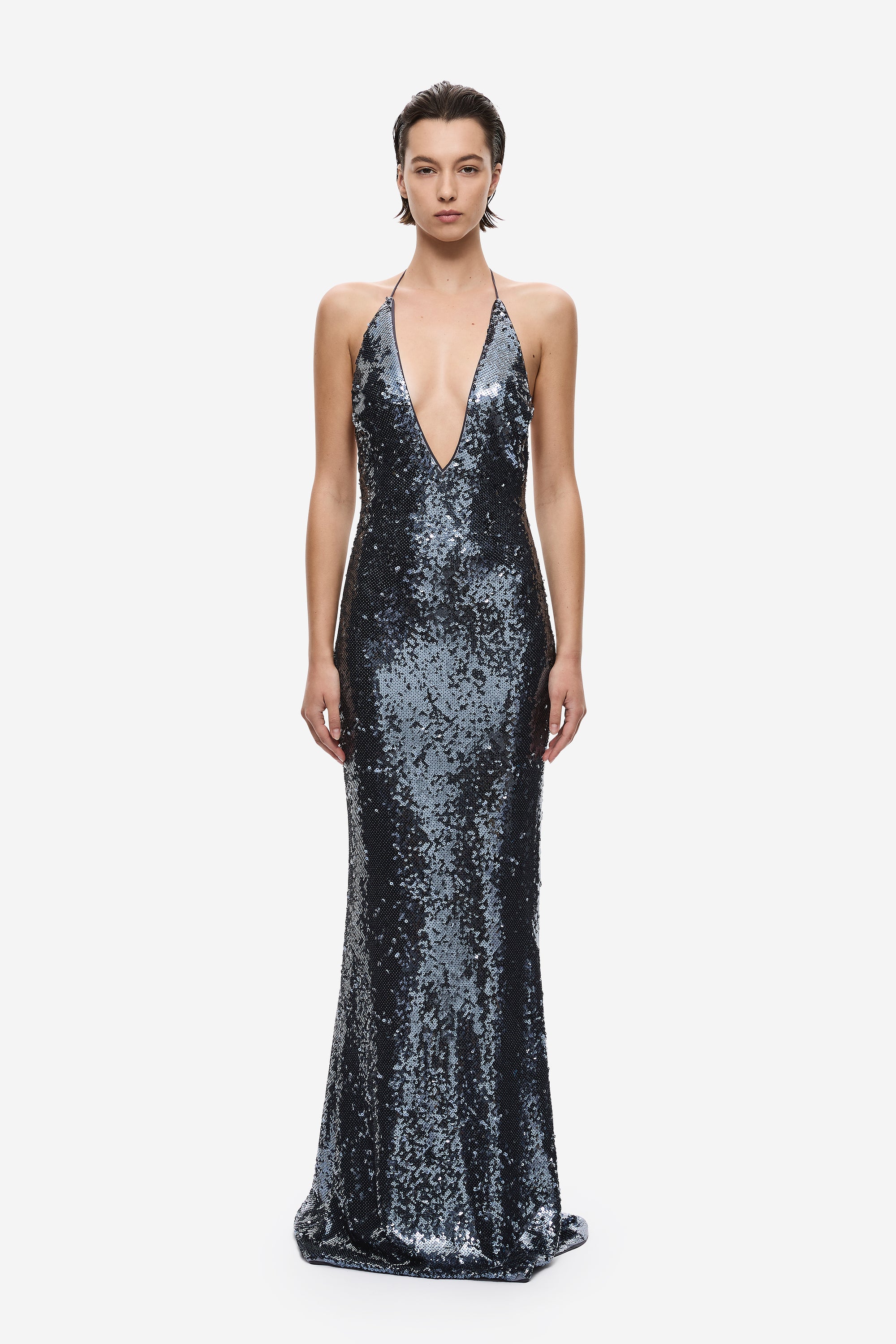 THE PLUNGE SEQUIN JERSEY MAXI DRESS