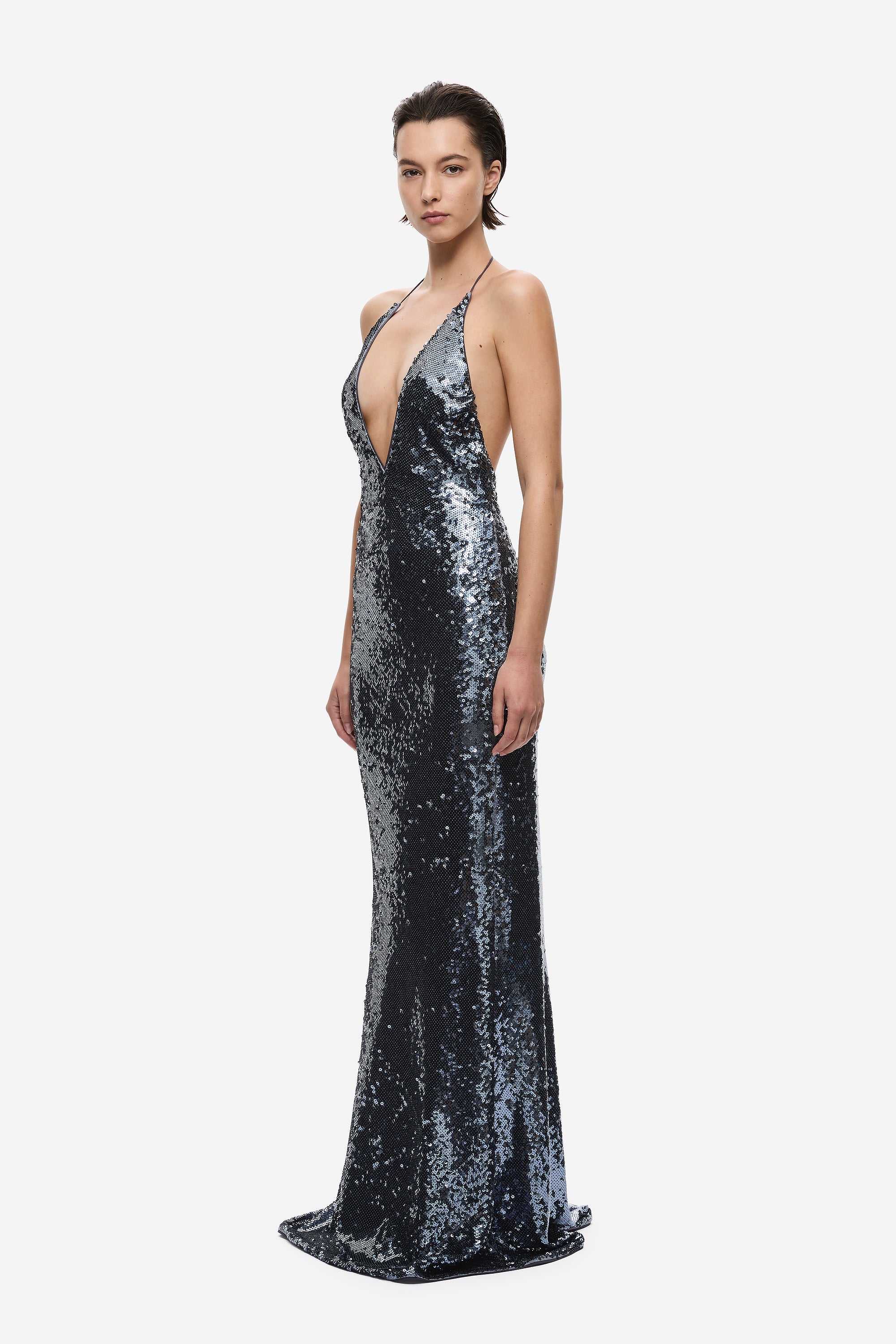 THE PLUNGE SEQUIN JERSEY MAXI DRESS