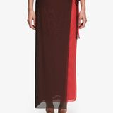 Bec + Bridge Alyna Contrast Skirt | Bitter Choc/Flame
