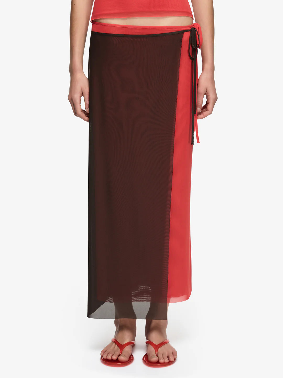 Bec + Bridge Alyna Contrast Skirt | Bitter Choc/Flame