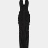 Misha The Venus Gathered Cupro Dress | Black (PRE-ORDER)