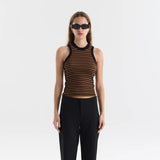 Bassike Sheer Rib Stripe Tank | Black/Tan