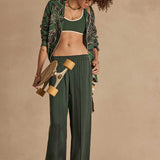 The Upside Marine Silk Wide Leg Pant | Jungle Green