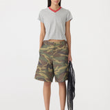 Bassike Contrast V-Neck Baby T-Shirt | Grey Marl/Heritage Red