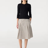 Bassike Check Box Pleat Skirt | Stone/Charcoal/Tan Check
