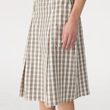 Bassike Check Box Pleat Skirt | Stone/Charcoal/Tan Check