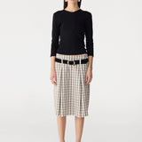 Bassike Check Box Pleat Skirt | Stone/Charcoal/Tan Check