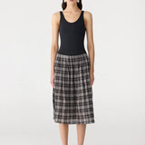 Bassike Fine Check Gathered Skirt | Black/Taupe Check