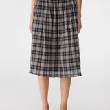 Bassike Fine Check Gathered Skirt | Black/Taupe Check