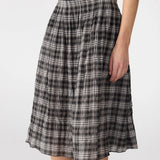 Bassike Fine Check Gathered Skirt | Black/Taupe Check