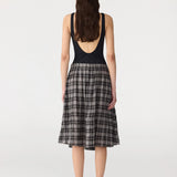 Bassike Fine Check Gathered Skirt | Black/Taupe Check