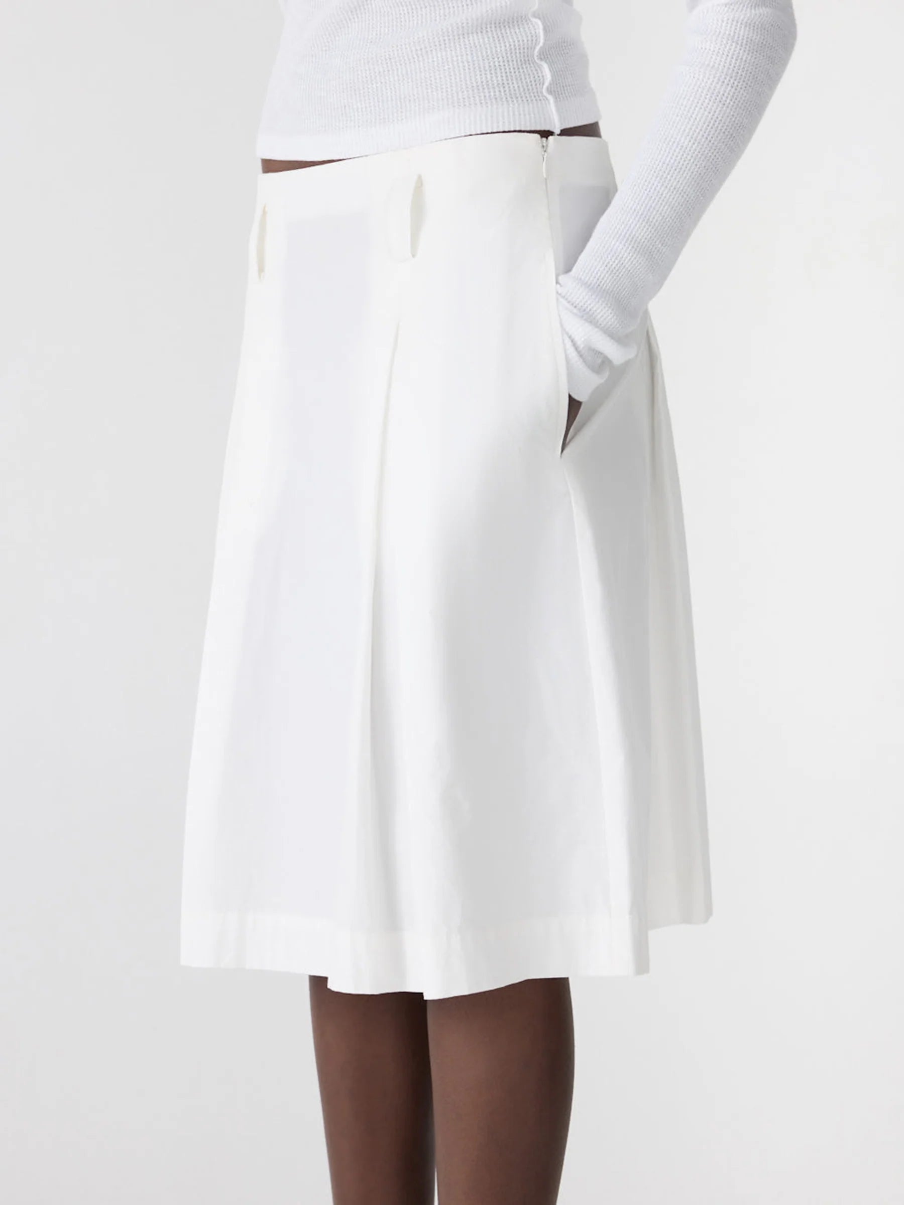 Bassike Crushed Cotton Box Pleat Skirt | Natural