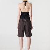 Bassike Crushed Cotton Workwear Short | Chocolate Brown