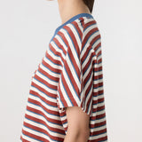 Bassike Stripe Boxy V-Neck Tee | Vintage Red/ Natural/ Blue
