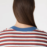 Bassike Stripe Boxy V-Neck Tee | Vintage Red/ Natural/ Blue