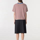 Bassike Stripe Boxy V-Neck Tee | Vintage Red/ Natural/ Blue