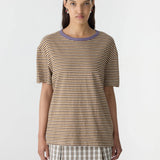 Bassike Stripe Boyfriend T-Shirt | Brown Stripe/Heritage Purple