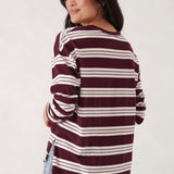 Ceres Life Slouchy Long Sleeve Tee | Raisin/Vanilla Stripe