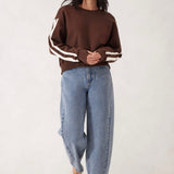 Ceres Life Sporty Slouchy Crew | Chocolate Side Stripe