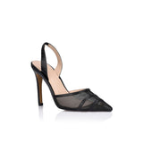 Lana Wilkinson Jade Heel | Black Mesh & Lizard-Embossed Leather