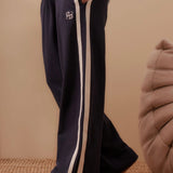 Ceres Life Wide Leg Terry Trackpant | New Navy Side Stripe