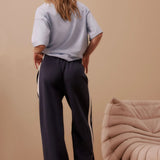 Ceres Life Wide Leg Terry Trackpant | New Navy Side Stripe