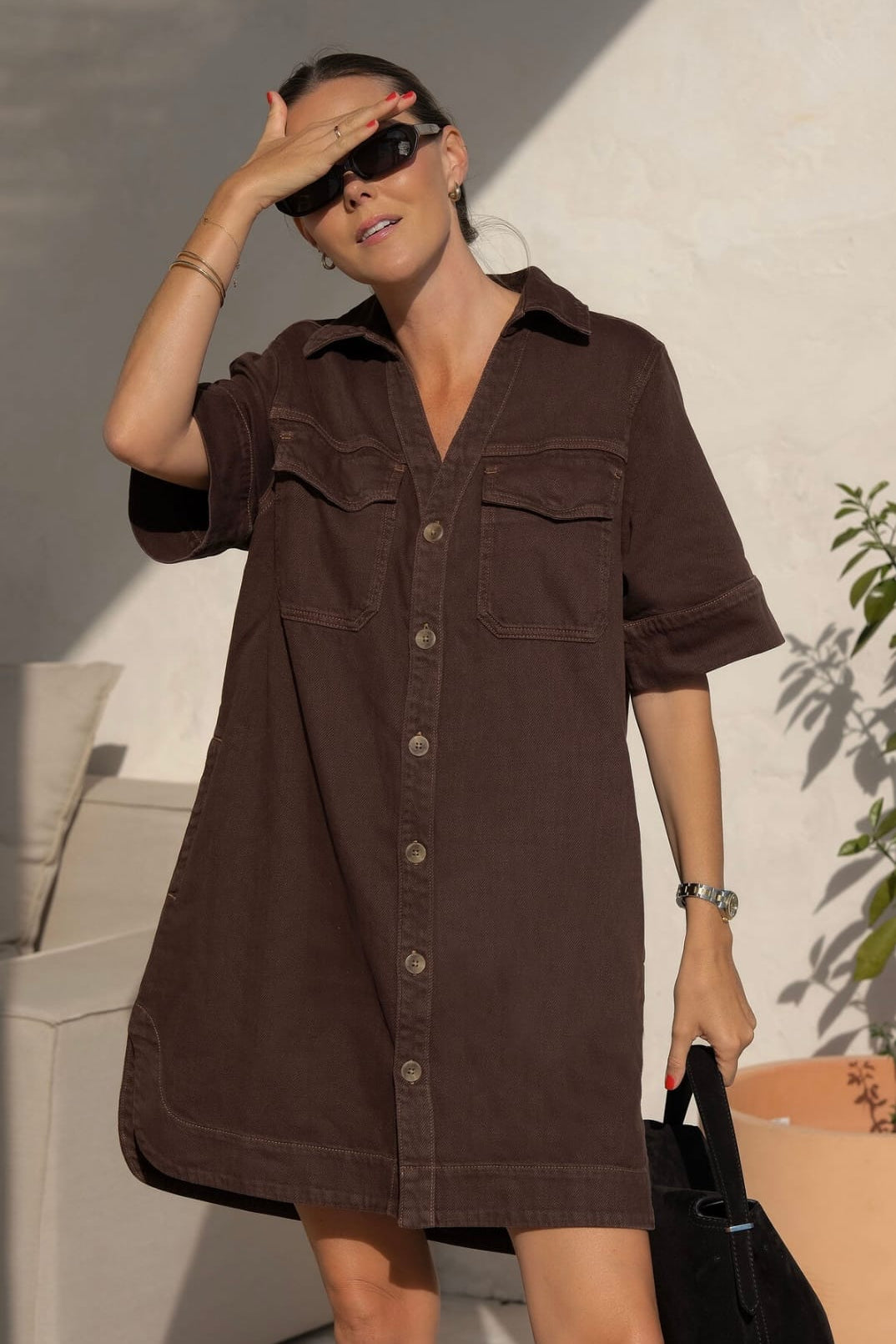 Ceres Life Bonnie Relaxed Shirt Dress | Chocolate