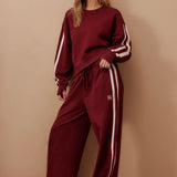 Ceres Life Wide Leg Terry Trackpant | Burgundy Side Stripe